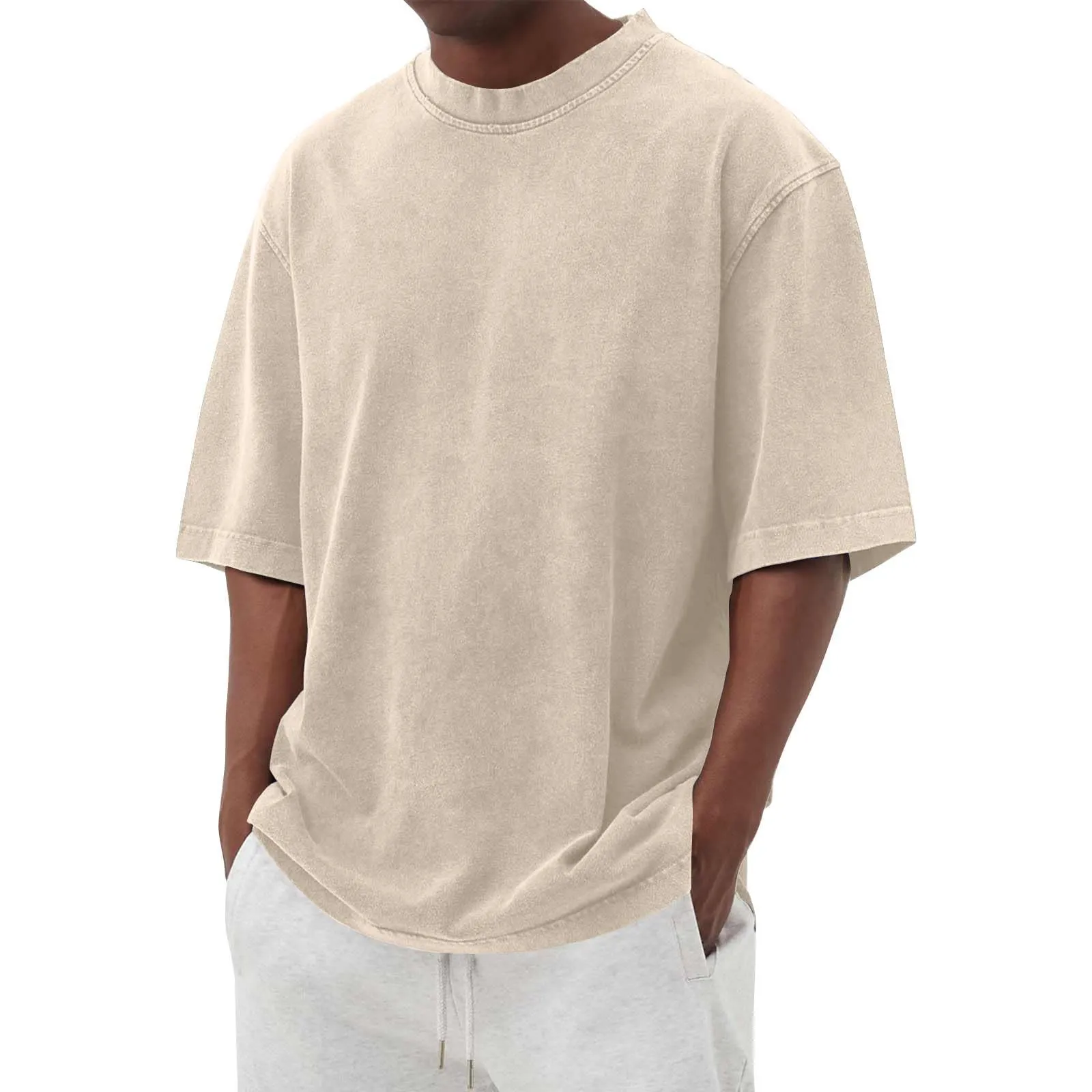 Cotton Shirt for Men Loose Fit Distressed Casual Half Sleeve T-Shirt Summer Retro Style Crewneck Pullover, Lighting Deals of Today My Order Shop The Look Baggy Style Tee(Beige,3X-Large)
