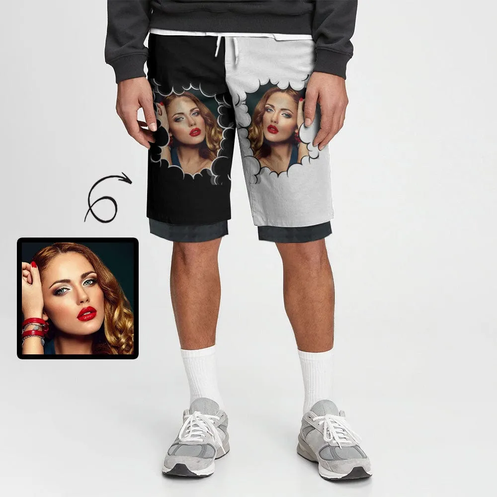 Custom Face Clouds Men's Quick Dry 2 in 1 Surfing & Beach Shorts Male Gym Fitness Shorts