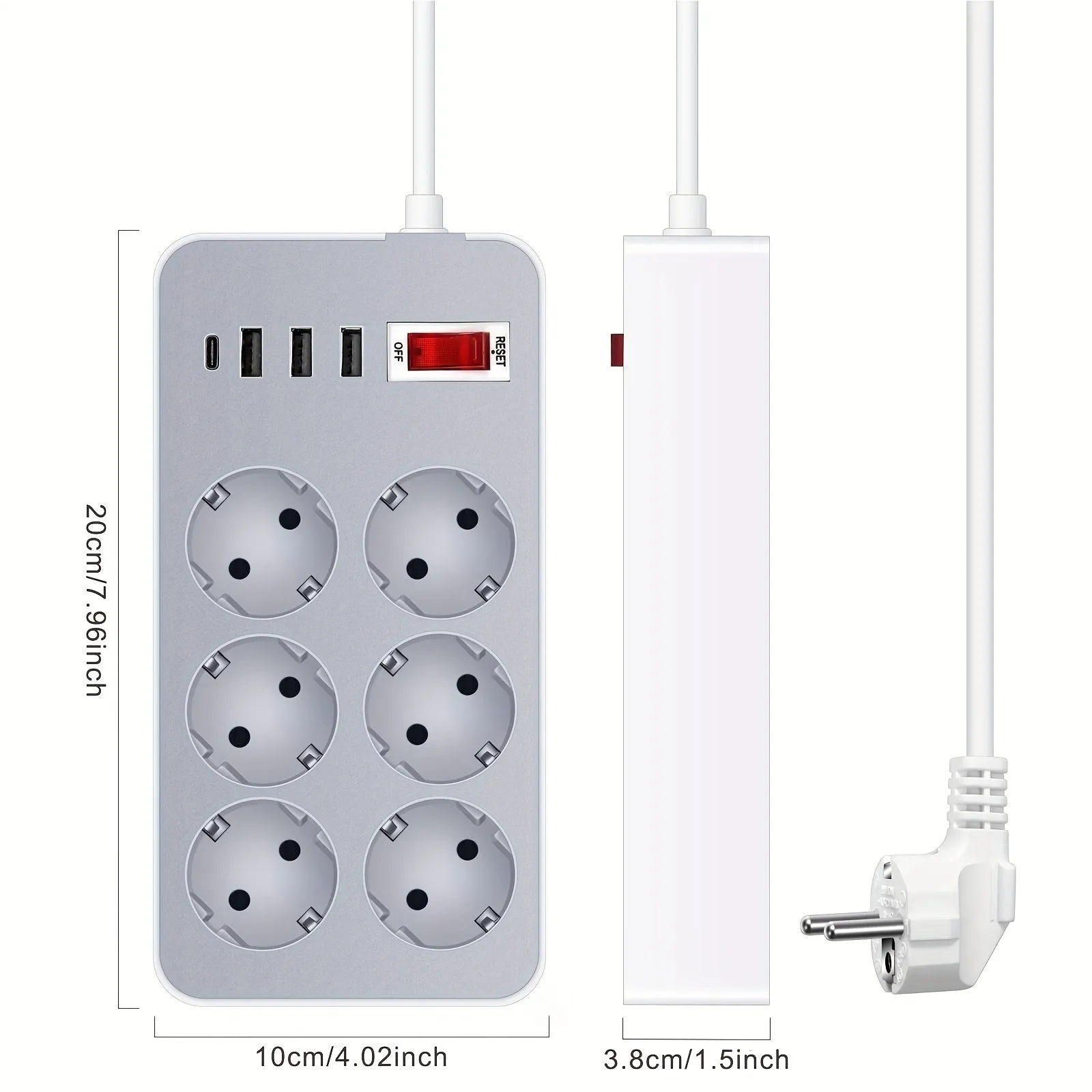EU Power Strip with USB Ports and Surge Protection