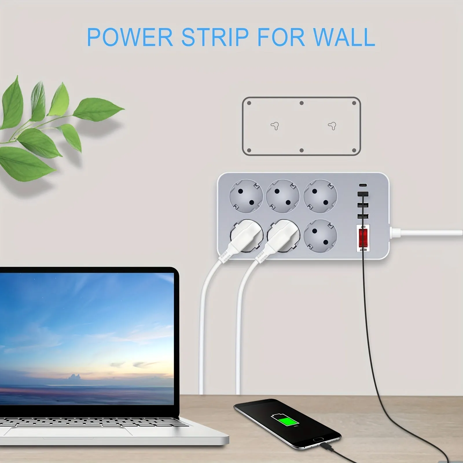 EU Power Strip with USB Ports and Surge Protection