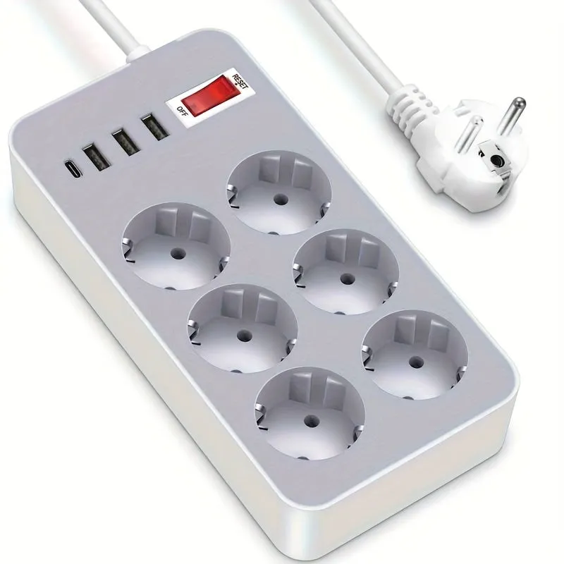 EU Power Strip with USB Ports and Surge Protection