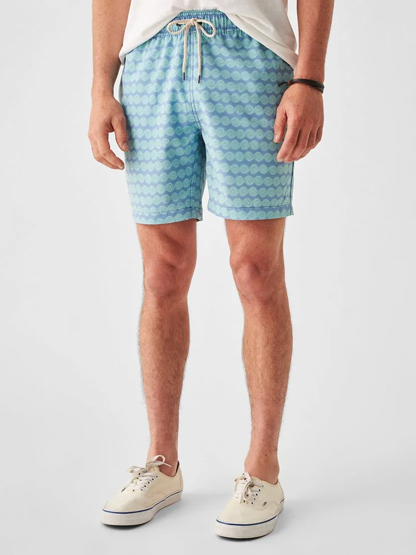 Faherty Beacon Trunk 7'' in Teal Rolling Seas