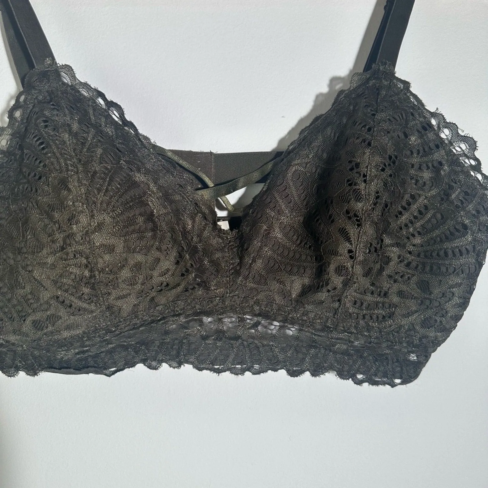 Green Lace Bralette with Wide Straps