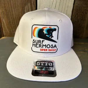 Hermosa Beach SURF HERMOSA :: OPEN DAILY 6 Panel Mid Profile Snapback Hat - White