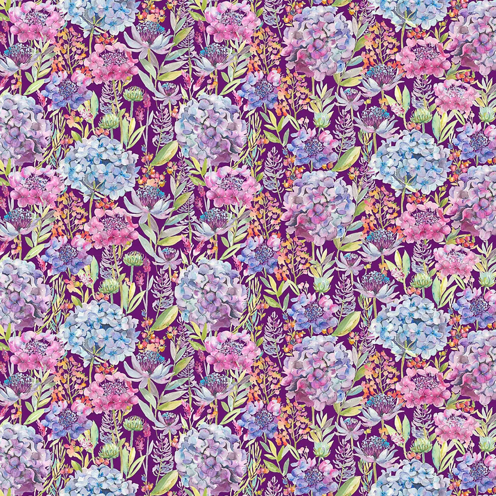 Hydrangea Printed Cotton Poplin Apparel Fabric (By The Metre) Plum