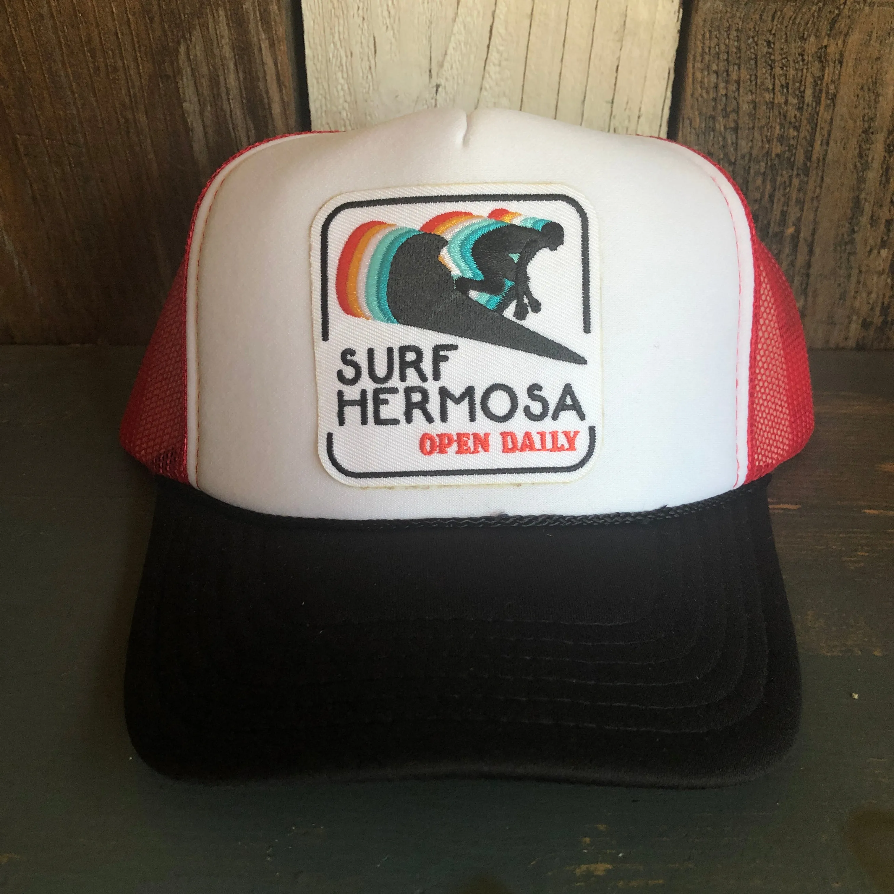 SURF HERMOSA :: OPEN DAILY Trucker Hat - Black/White/Red