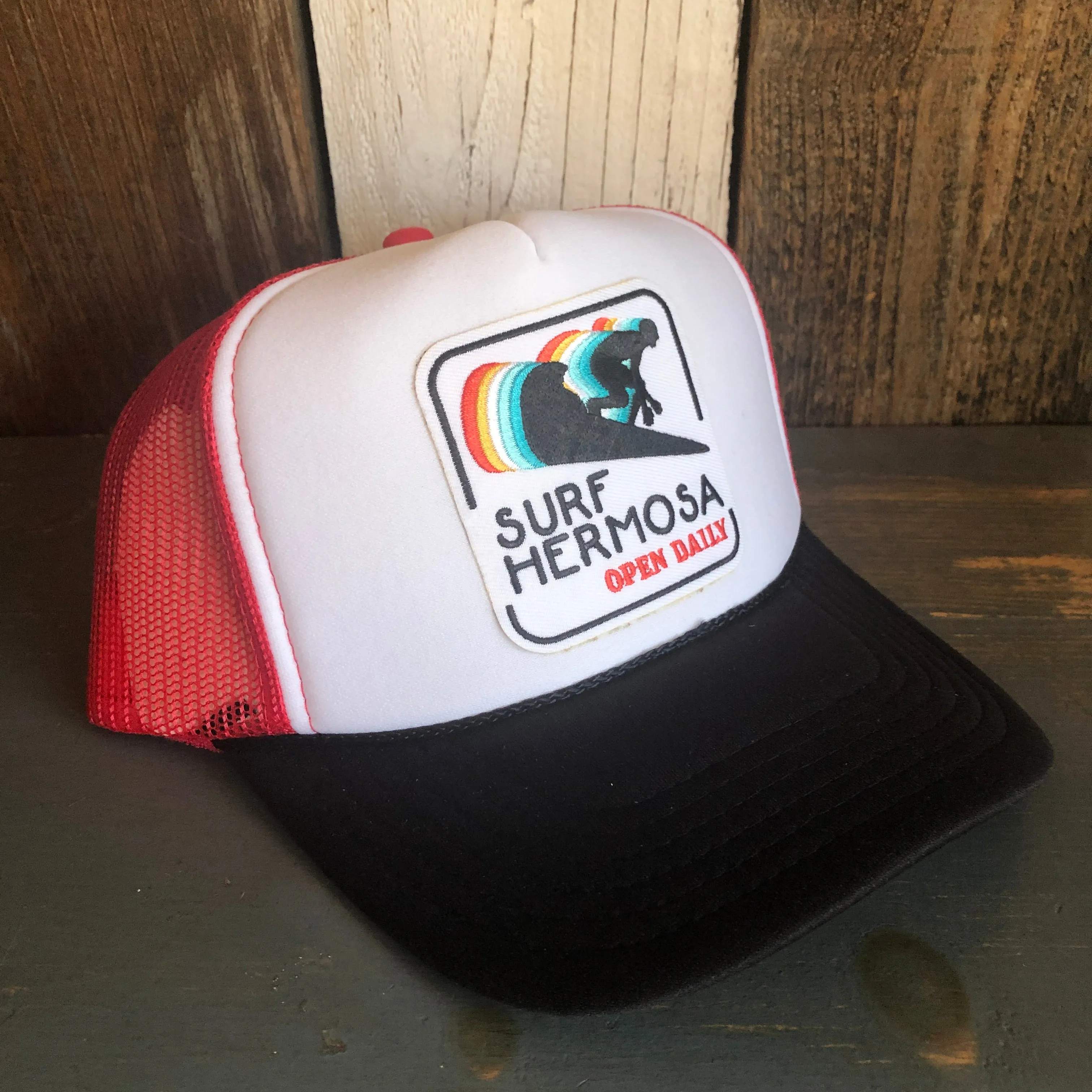SURF HERMOSA :: OPEN DAILY Trucker Hat - Black/White/Red
