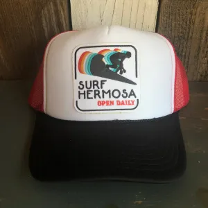 SURF HERMOSA :: OPEN DAILY Trucker Hat - Black/White/Red