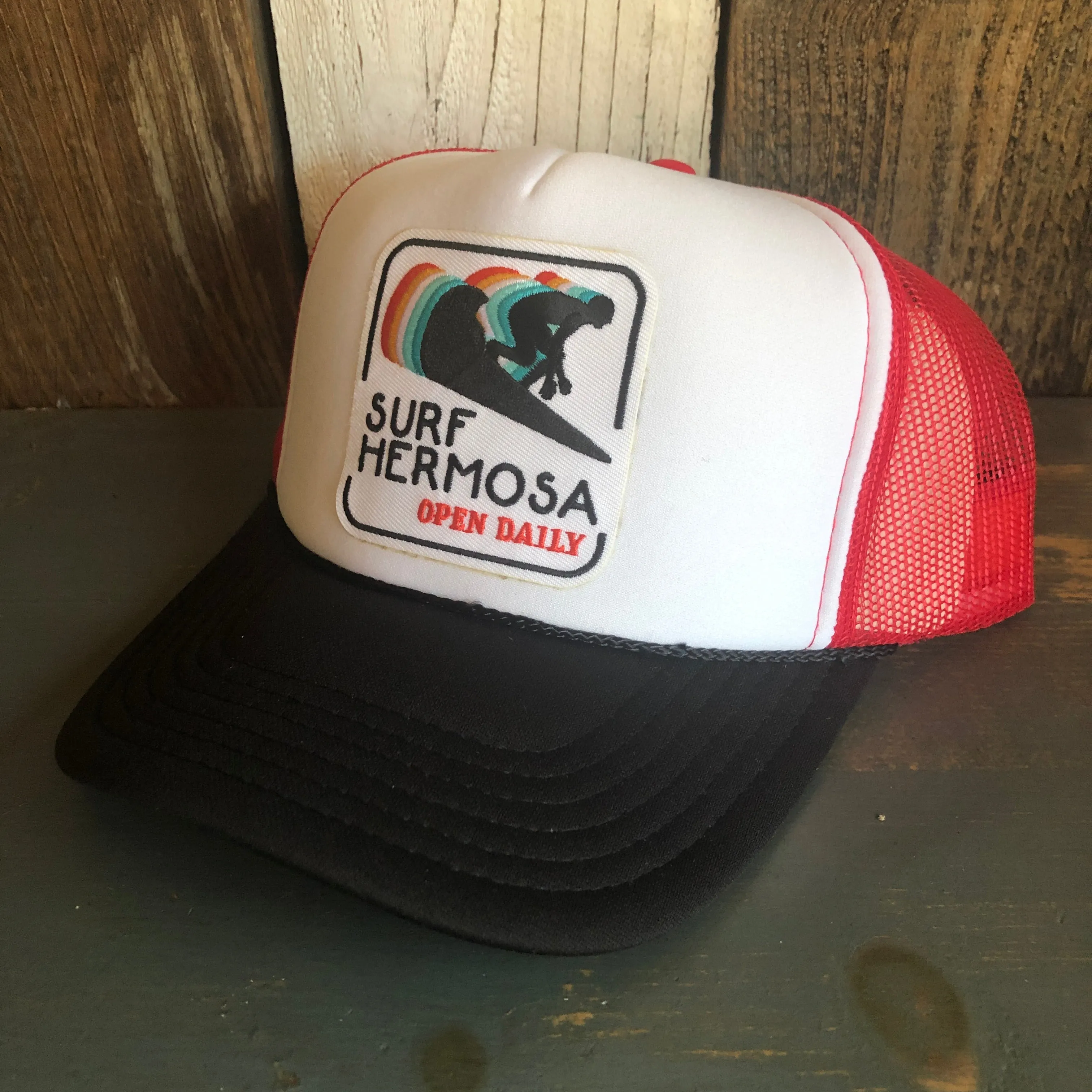 SURF HERMOSA :: OPEN DAILY Trucker Hat - Black/White/Red